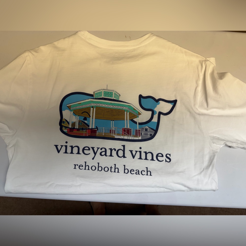 Vineyard Vines White Tee with Colorful Whale Graphic